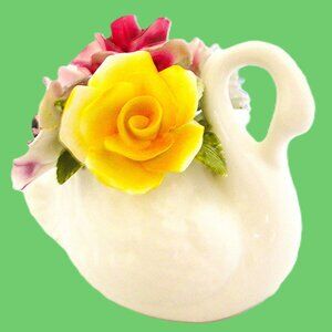 Radnor bone china Swan yellow,pink,red,purple roses & blue flower with greenery
